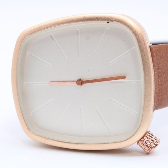 Ok Time Watch Irregular Rose Gold Tone Dial Faux Leather Strap Analog Quartz - Picture 6 of 8